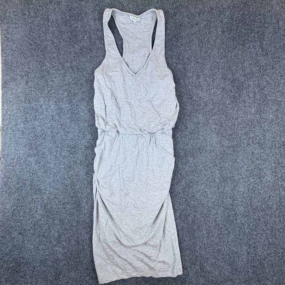 Splendid Tank Dress Women Small Heather Gray Stretch Ruched Scoop Neck Racerback